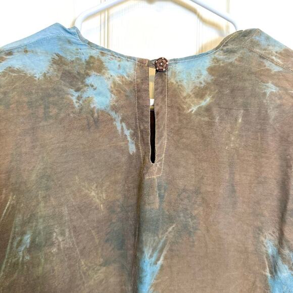 URU URU Tie Dyed Oversized Tunic Top Brown Blue Long Sleeve Relaxed Fit M/L EUC - Picture 6 of 9